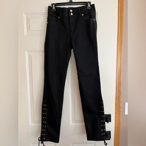 New Mitzi Michel black high rise lace up leg skinny jean. Size 11